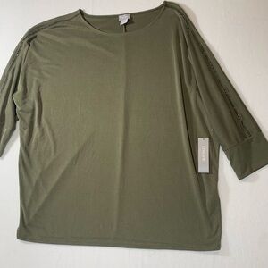 Chicos XL Beaded Tunic Sandwashed Green Top Blouse